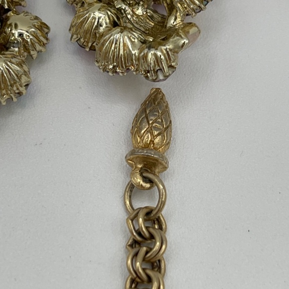 Aurora Borealis Flower Gold Tone Leaf Clip Earrings Necklace Set - Picture 16 of 16